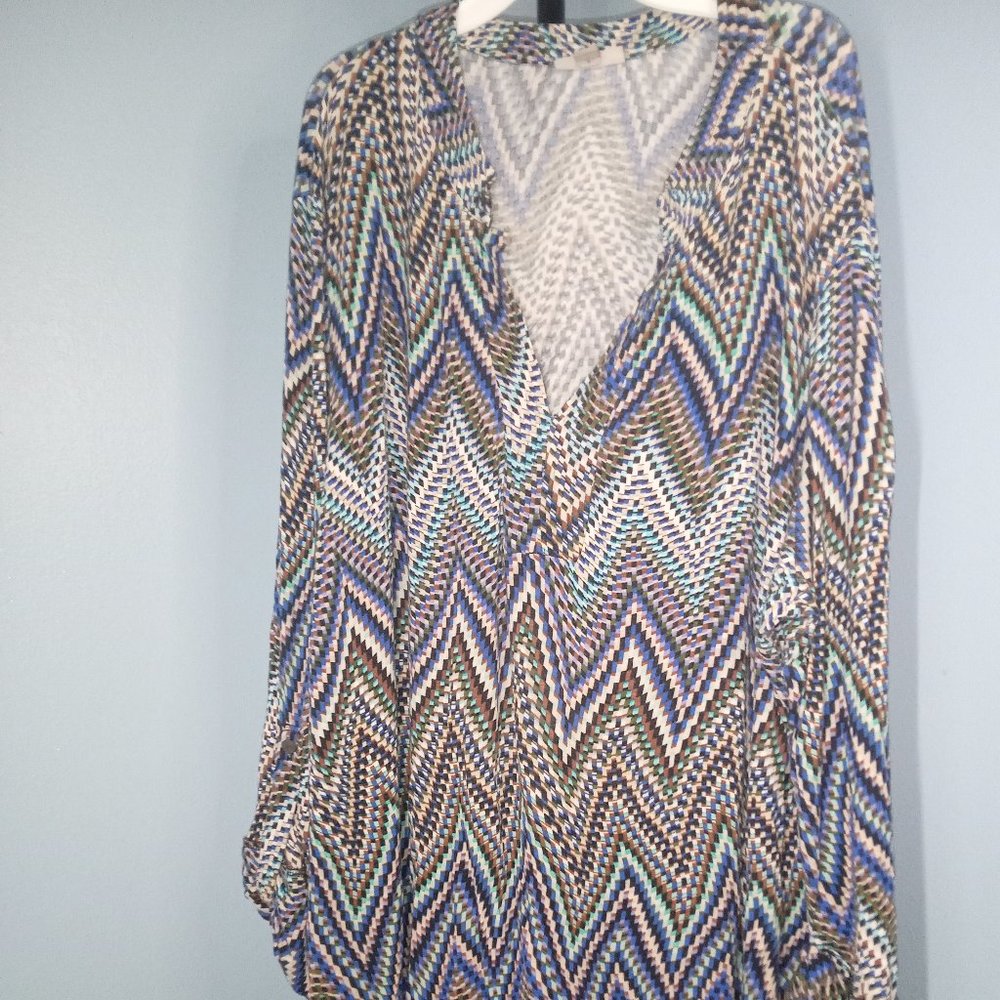 XXXL ROZ & ALI  ZIG ZAG MULTI COLOR LONG SLEEVE BLOUSE